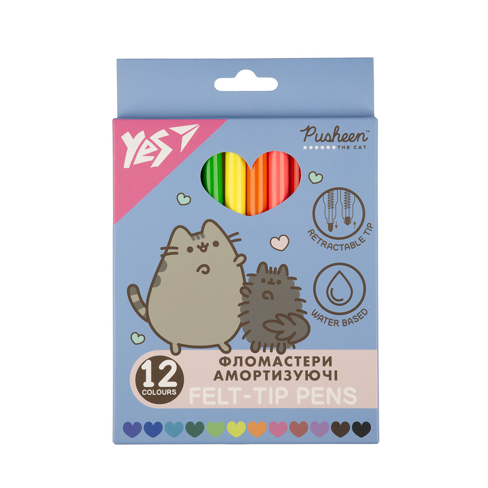 Фломастери Yes Pusheen 12 кольорів амортизуючі 650581