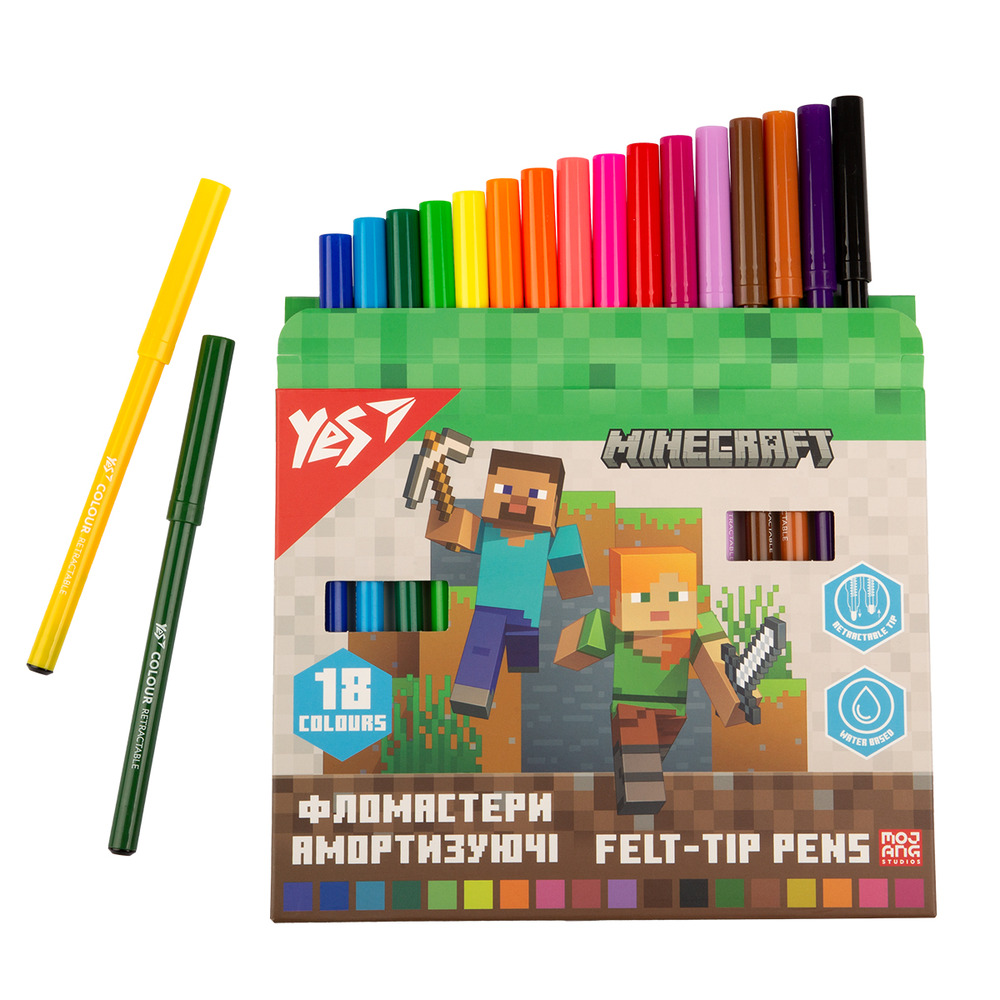 Фломастери Yes Minecraft 18 кольорів амортизуючі 650584. Фото 3