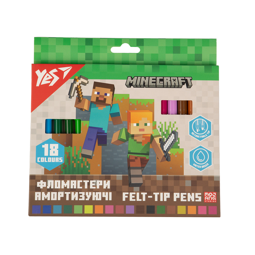 Фломастери Yes Minecraft 18 кольорів амортизуючі 650584