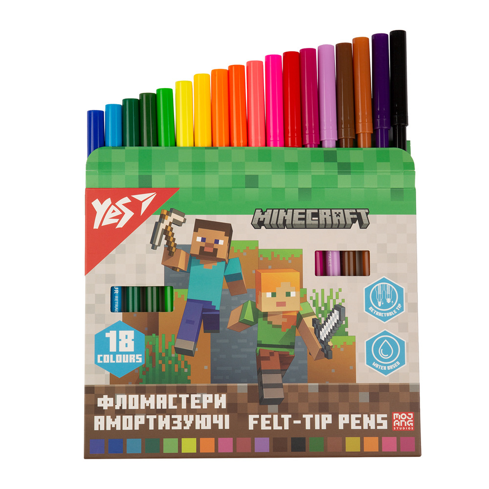 Фломастери Yes Minecraft 18 кольорів амортизуючі 650584. Фото 2