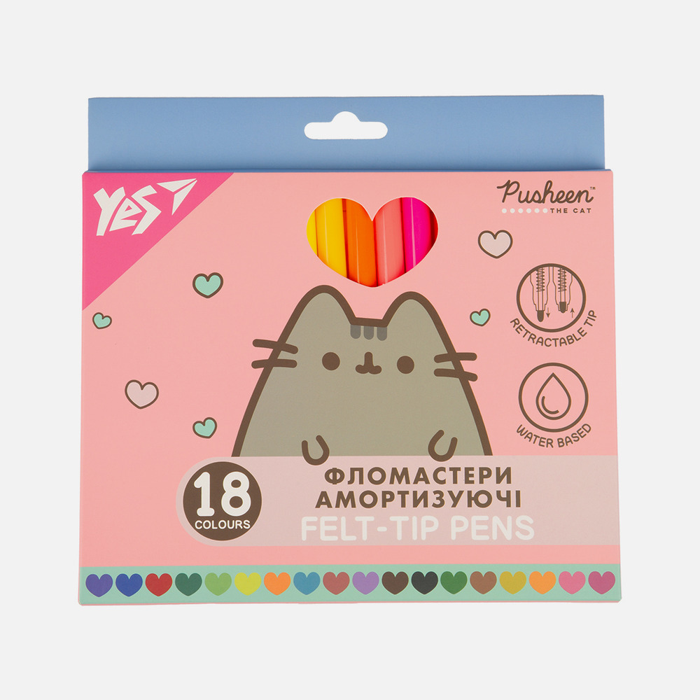 Фломастери Yes Pusheen 18 кольорів амортизуючі 650583