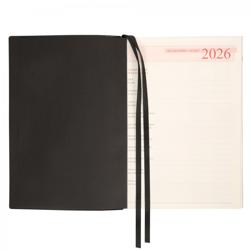 Щоденник датований 2026 Leo Planner ф. А5 "Velvet", м'який, чорний, 368 сторінок. Фото 4