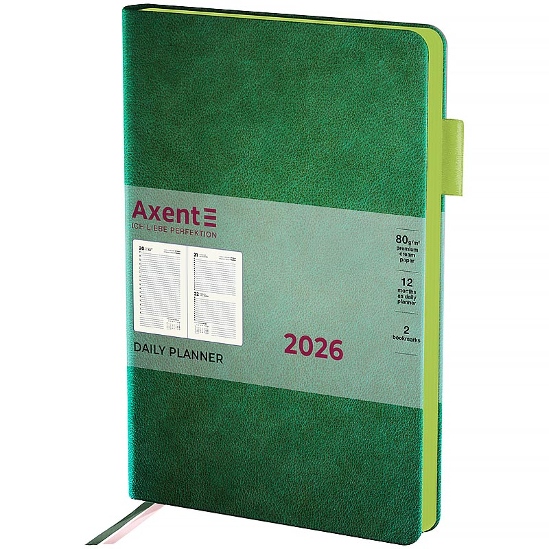 Щоденник датований 2026 Axent ф. А5 Partner Soft Muse, зелений