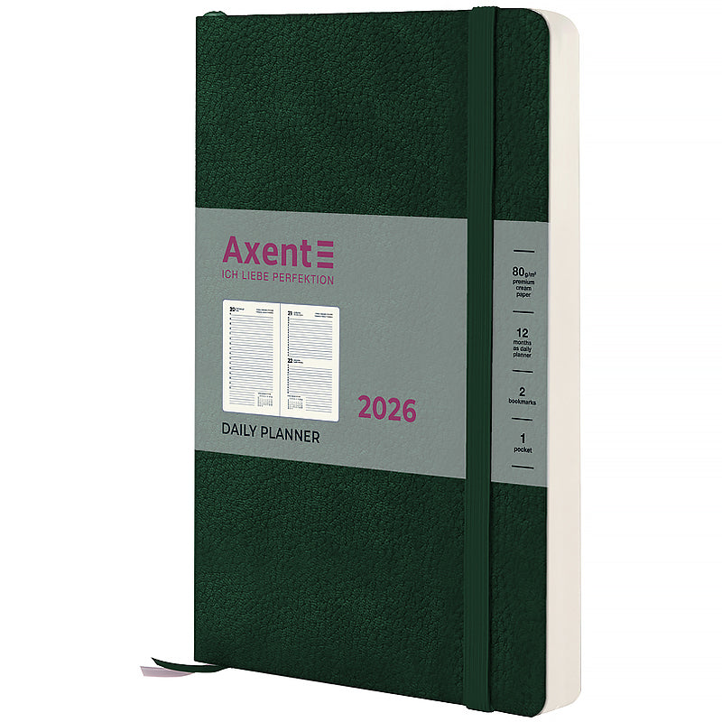 Щоденник датований 2026 Axent ф. А5 Partner Soft Skin, темно-зелений