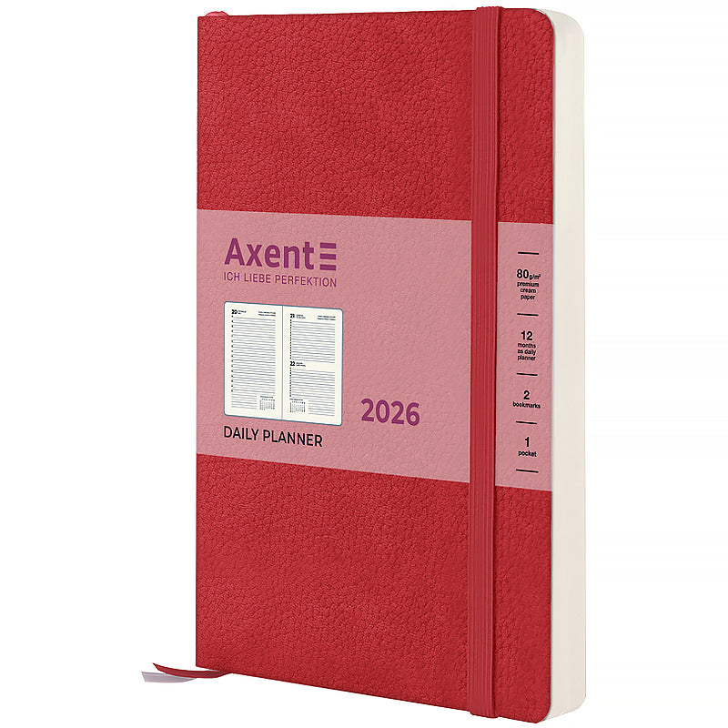 Щоденник датований 2026 Axent ф. А5 Partner Soft Skin, червоний