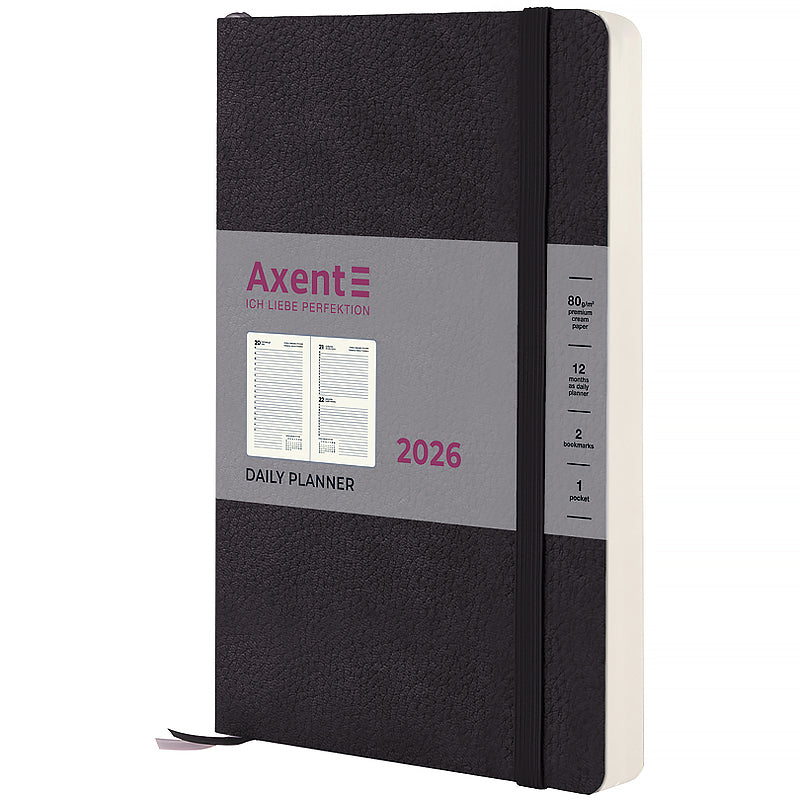 Щоденник датований 2026 Axent ф. А5 Partner Soft Skin, чорний