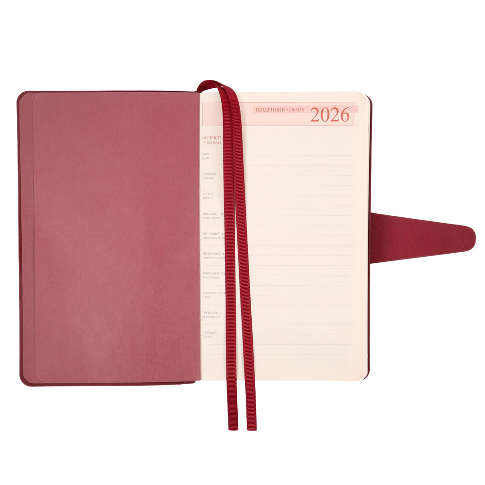 Щоденник датований 2026 Leo Planner 12х20 см "Alpha", м'який, бордовий, 352 сторінки. Фото 6