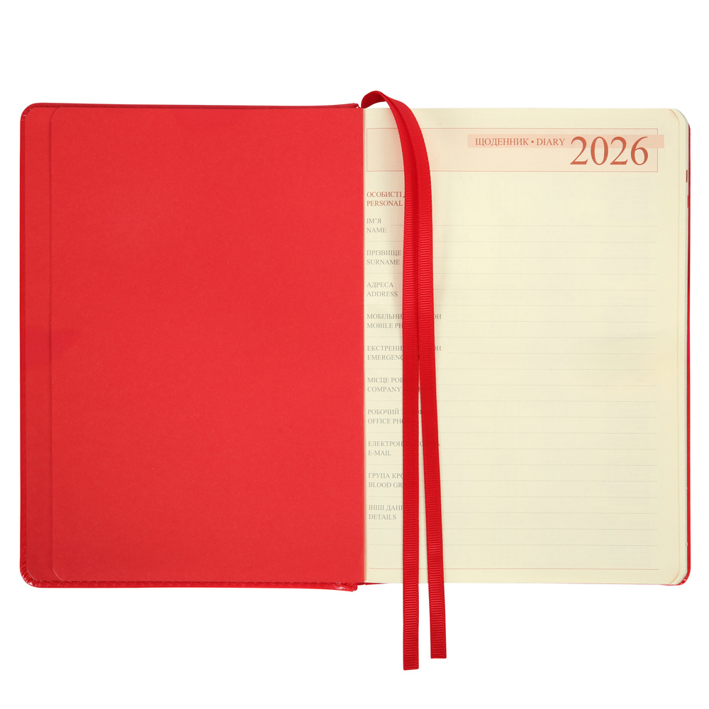 Щоденник датований 2026 Leo Planner ф. А5 "City", твердий, червоний, 368 сторінок. Фото 5