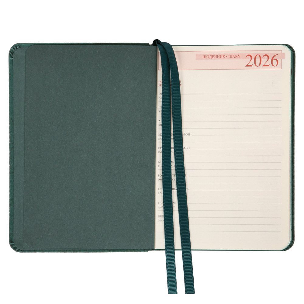 Щоденник датований 2026 Leo Planner ф. А6 "Fiorella", інтегральний, смарагдовий, 352 сторінки. Фото 4