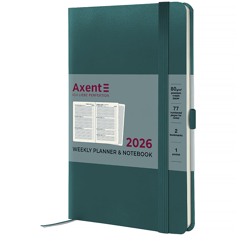 Щотижневик датований 2026 Axent 125*195, Partner Strong, малахітовий