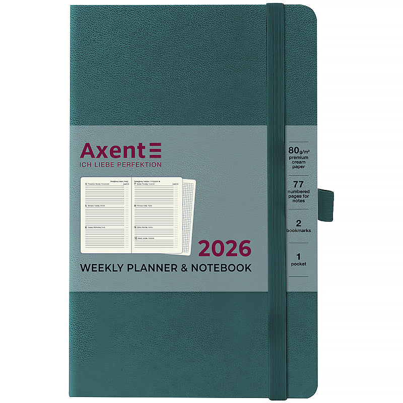 Щотижневик датований 2026 Axent 125*195, Partner Strong, малахітовий. Фото 2