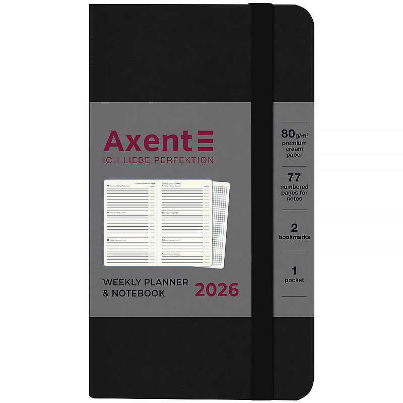 Щотижневик датований 2026 Axent 90*150, Pocket Strong, чорний. Фото 2