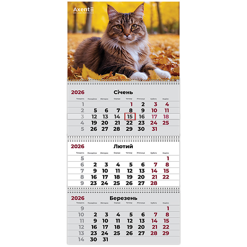 Календар настінний квартальний 2026 р. Axent, 8803-26-14-A 3 пр. Cats 2