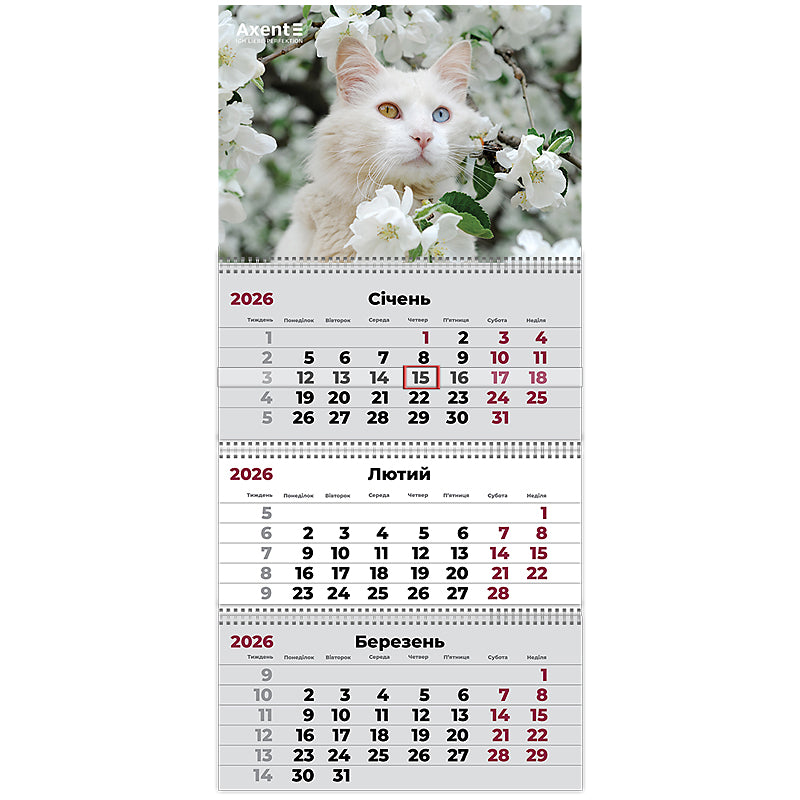 Календар настінний квартальний 2026 р. Axent, 8803-26-15-A 3 пр. Cats 3