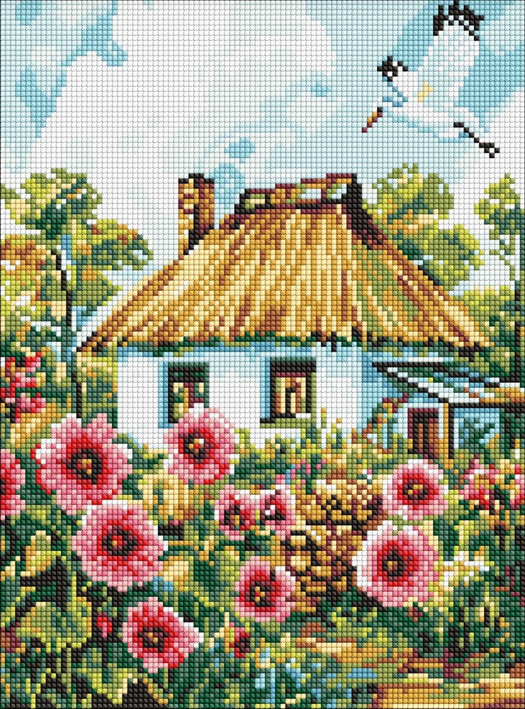 Ideyka Алмазна мозаїка "Мальви біля хати" 30х40см