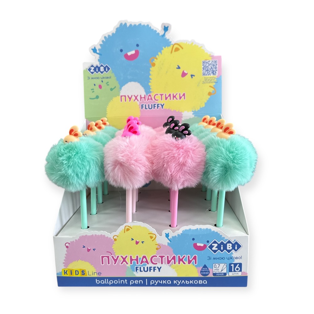 Ручка кулькова ZiBi Fluffy Rabbit 0.7 мм синя асорті дизайнів ZB.2003