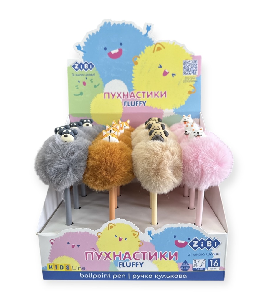 Ручка кулькова ZiBi Fluffy Dogs 0.7 мм синя асорті дизайнів ZB.2017