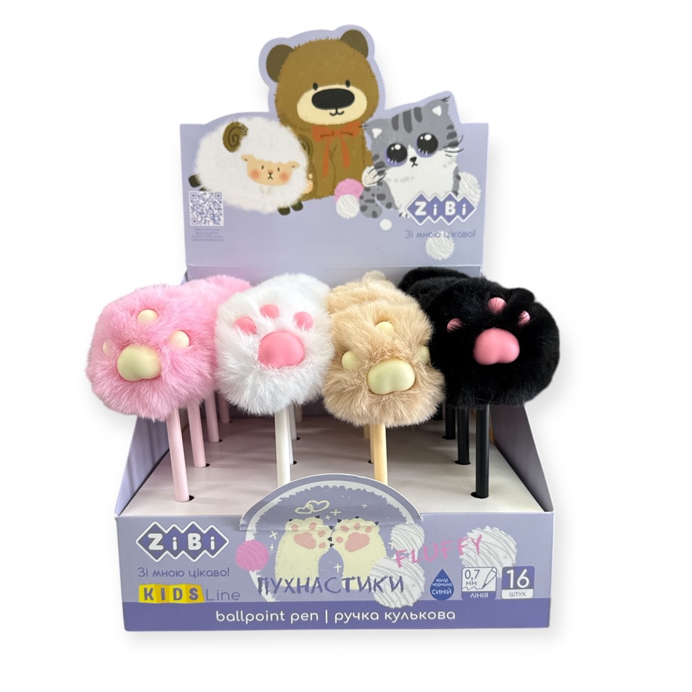 Ручка кулькова ZiBi Fluffy Paw 0.7 мм синя асорті дизайнів ZB.2020