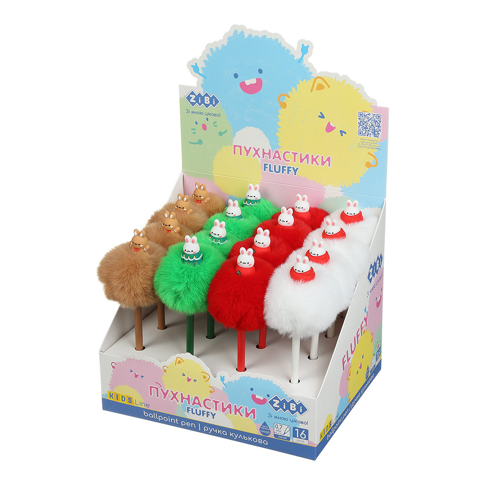 Ручка кулькова ZiBi Fluffy Bunny 0.7 мм синя асорті дизайнів ZB.2005