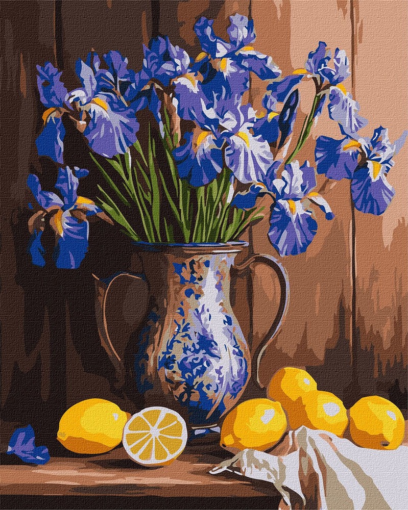Ideyka Картина за номерами. Іриси у вазі та лимони 40x50 см