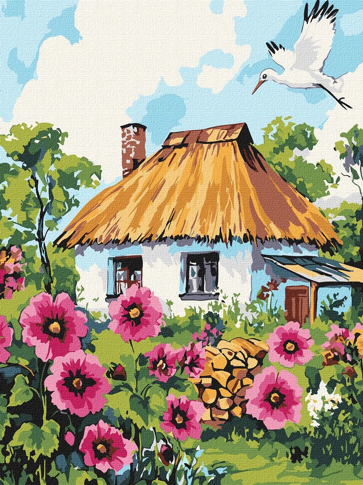Ideyka Картина за номерами. Мальви біля хати 30x40 см