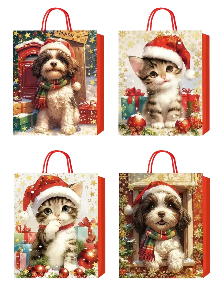 Пакет паперовий подарунковий Buromax Merry Zoo S (18x23x8 см) тиснення фольгою BM.2000111