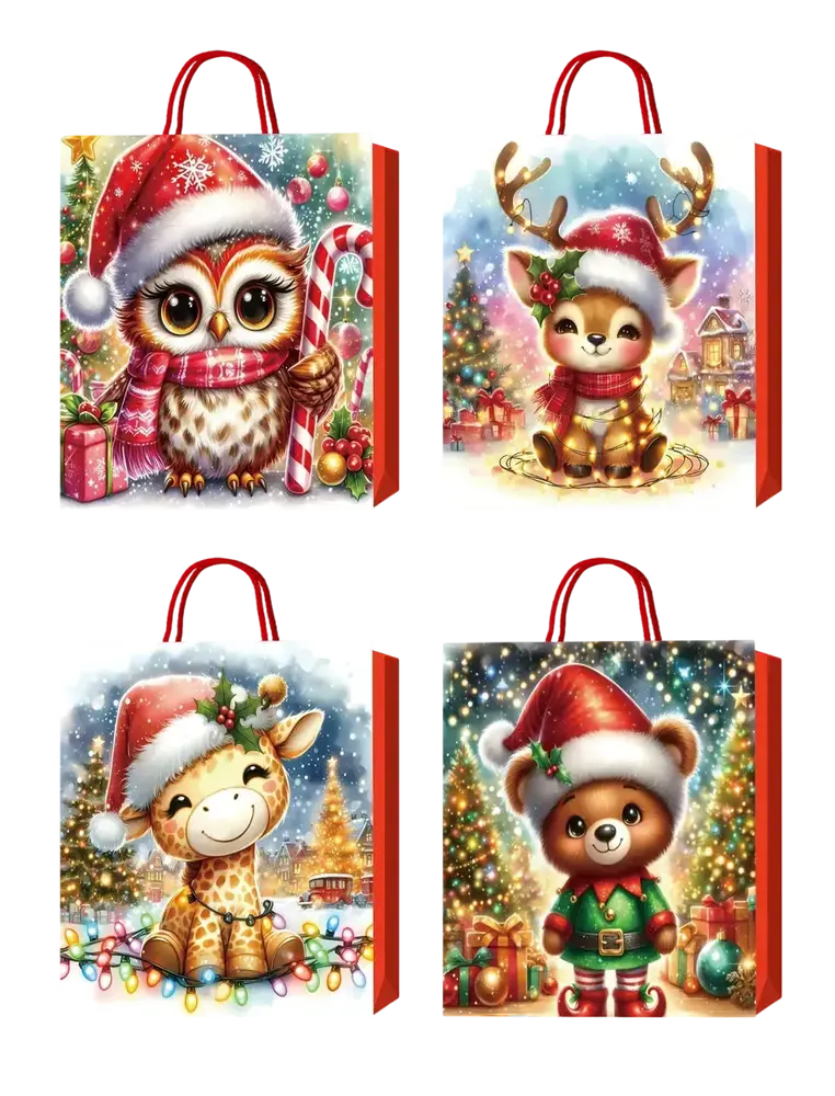 Пакет паперовий подарунковий Buromax Merry Zoo M (26x32x10 см) тиснення фольгою BM.2000109
