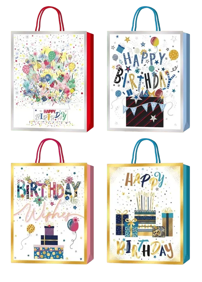 Пакет паперовий подарунковий Buromax Happy Birthday M (26x32x10 см) тиснення фольгою BM.200029