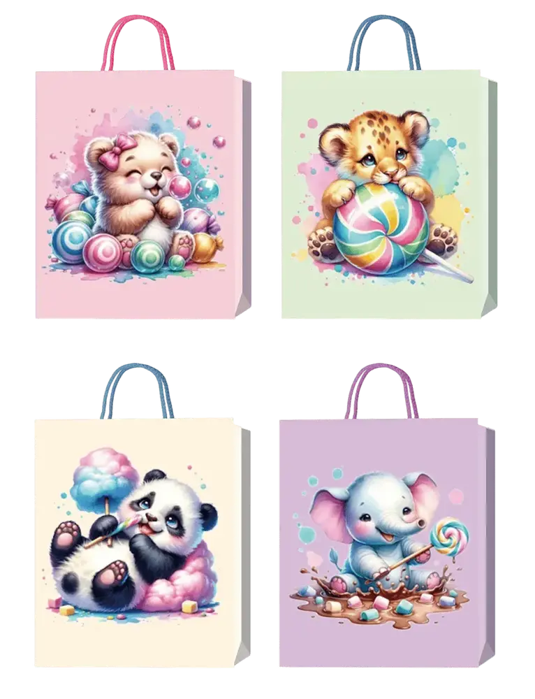 Пакет паперовий подарунковий Buromax Sweet Animals M (26x32x10 см) тиснення фольгою BM.20003