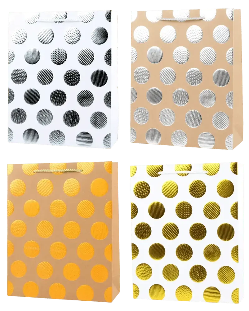 Пакет паперовий подарунковий Buromax Metallic Dots M (26x32x10 см) тиснення фольгою BM.200064