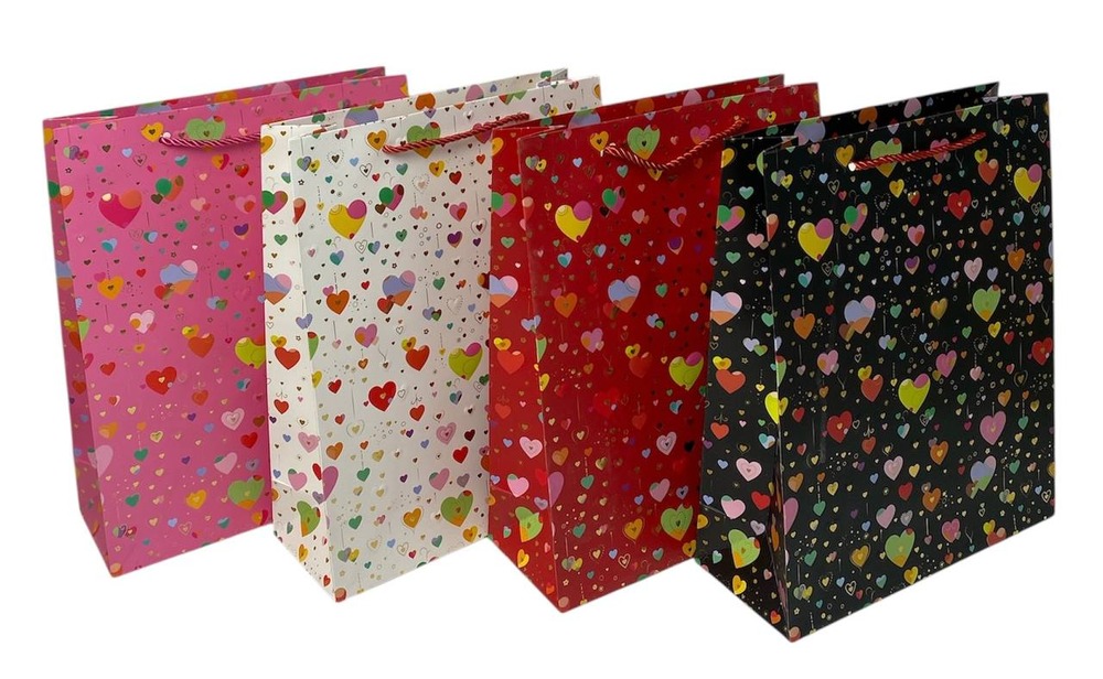Пакет паперовий подарунковий Buromax Shiny Hearts M (26x32x10 см) тиснення фольгою BM.200097