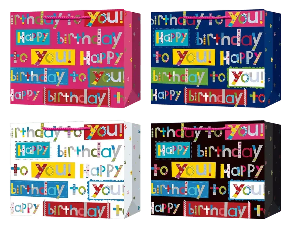 Пакет паперовий подарунковий горизонтальний Buromax Birthday Letters M (26x32x10 см) глітер BM.200083