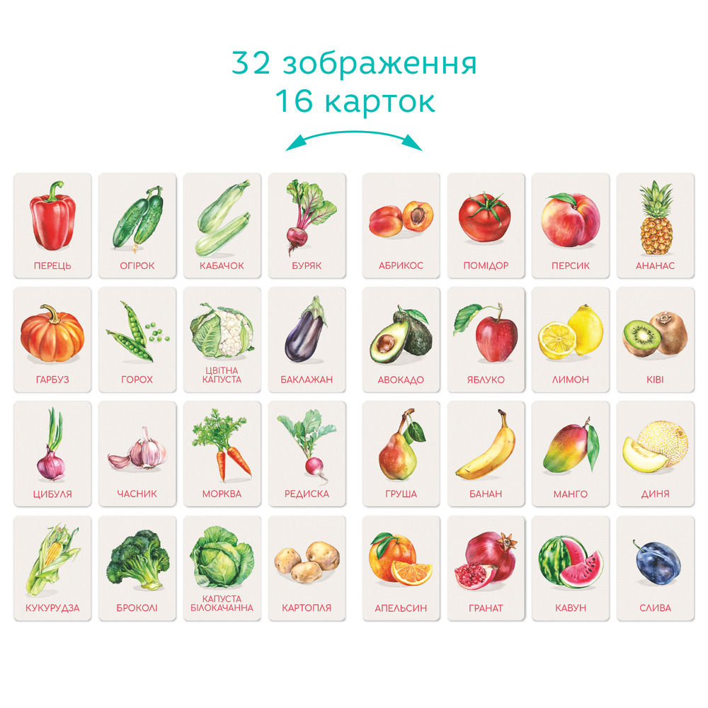DoDo Набір навчальних карток Монтесорі - Овочі та фрукти 301232. Фото 3