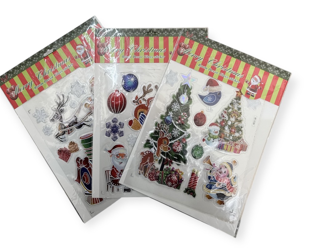 Наліпки для вікон силіконові Christmas 30x45см, мікс 6527-P3-9