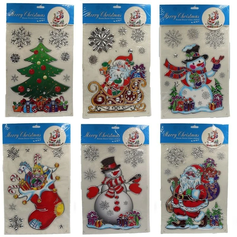 Наліпки для вікон силіконові Santa 23х38см, мікс 6527-P3-11