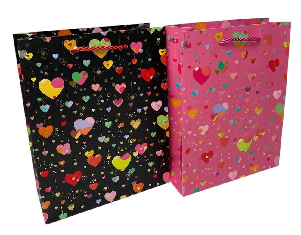 Пакет паперовий подарунковий Buromax Shiny Hearts S (18х23х8 см) тиснення фольгою BM.200096