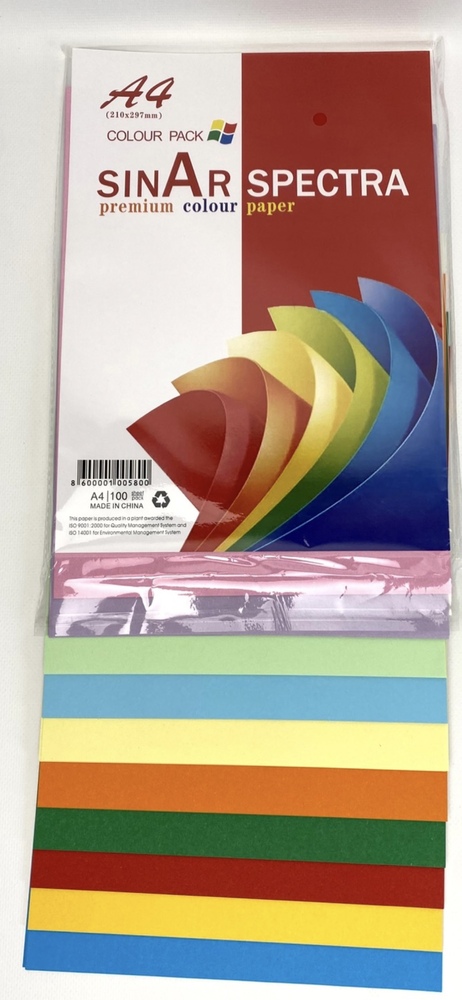 Папір SINAR А4 100 аркушів (10 кольорів по 10 аркушів) Мікс 00-00037983
