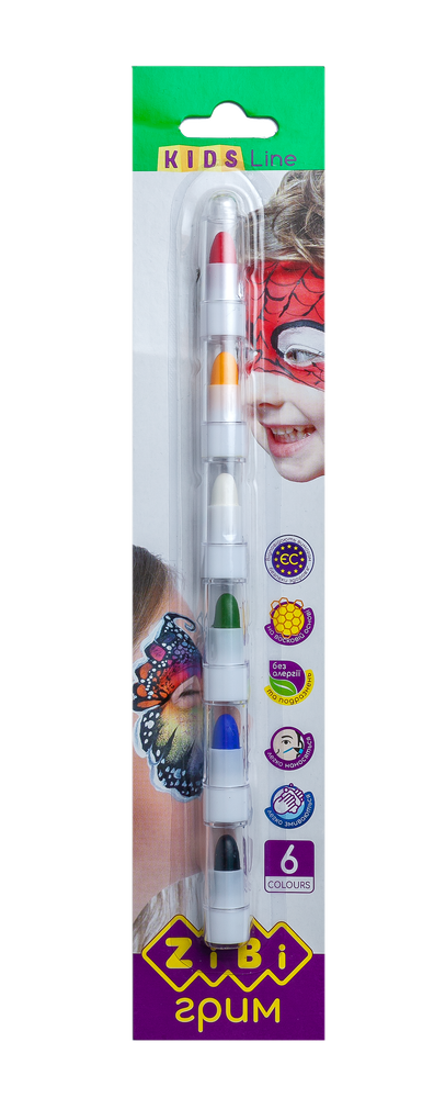 Олівці для гриму обличчя та тіла ZiBi 6 кольорів стандарт KIDS Line ZB.6569