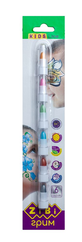 Олівці для гриму обличчя та тіла ZiBi 6 кольорів металік KIDS Line ZB.6572