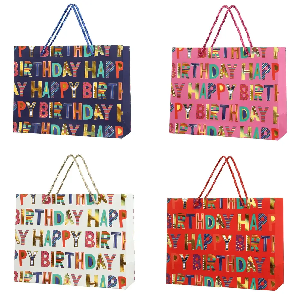 Пакет паперовий подарунковий Buromax Colorful Birthday (26х32х10 см) тиснення фольгою BM.200081
