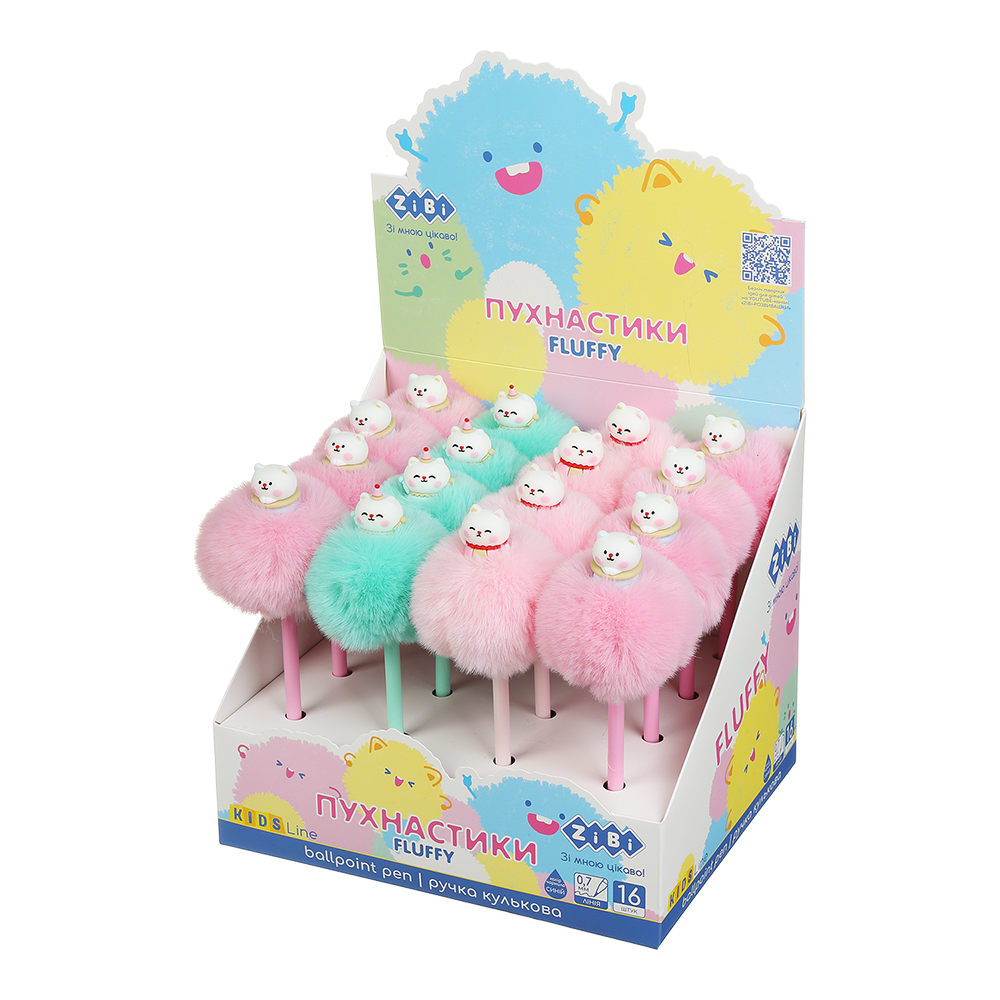 Ручка кулькова ZiBi Fluffy Kitten 0.7 мм синя асорті дизайнів ZB.2006