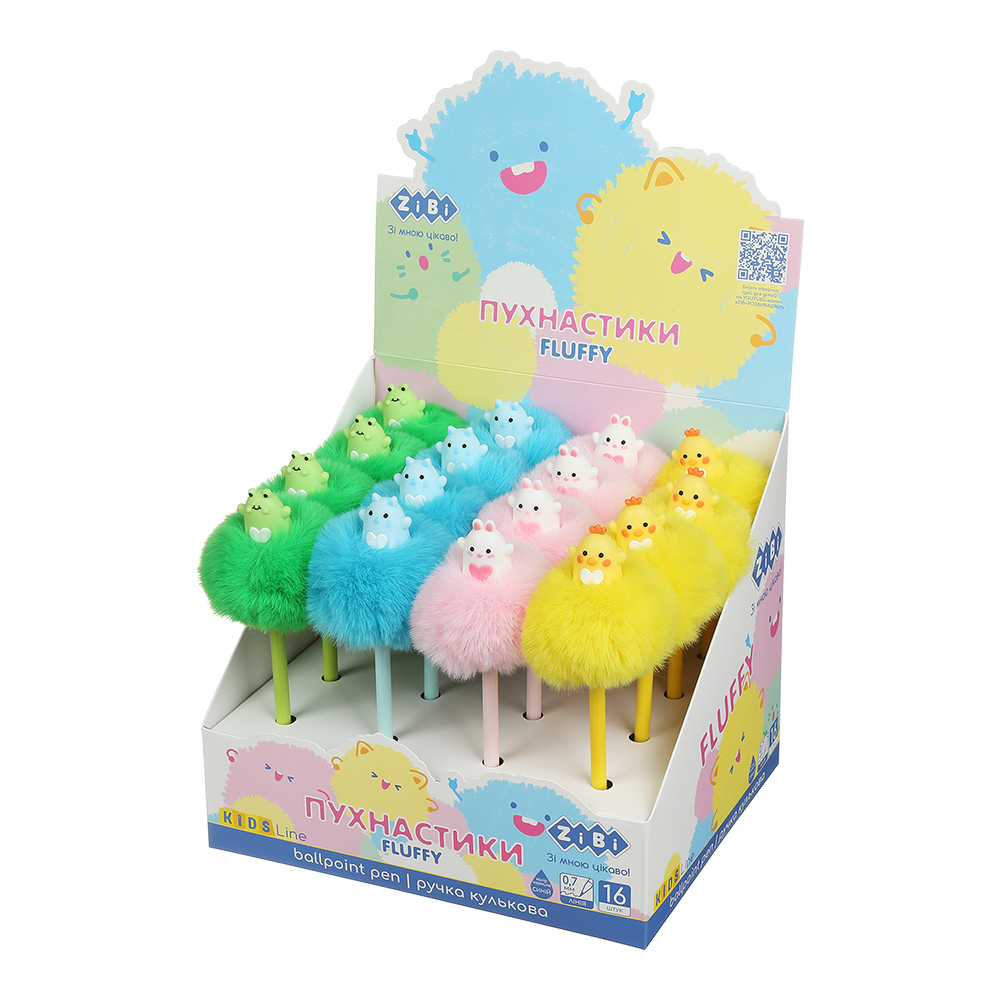 Ручка кулькова ZiBi Fluffy Heart 0.7 мм синя асорті дизайнів ZB.2007