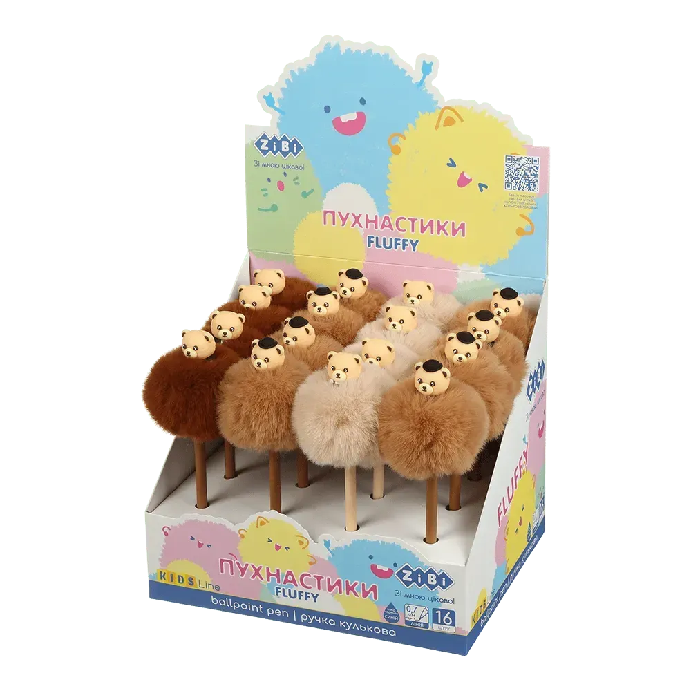 Ручка кулькова ZiBi Fluffy Bear 0.7 мм синя асорті дизайнів ZB.2014