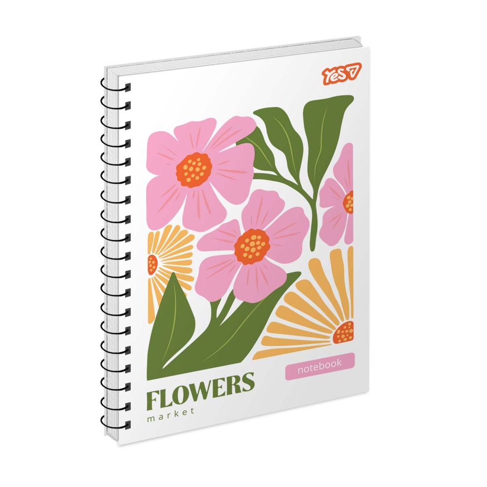 Зошит для записів Yes А5 80 аркушів, клітинка, на спіралі "Flowers" 152292 