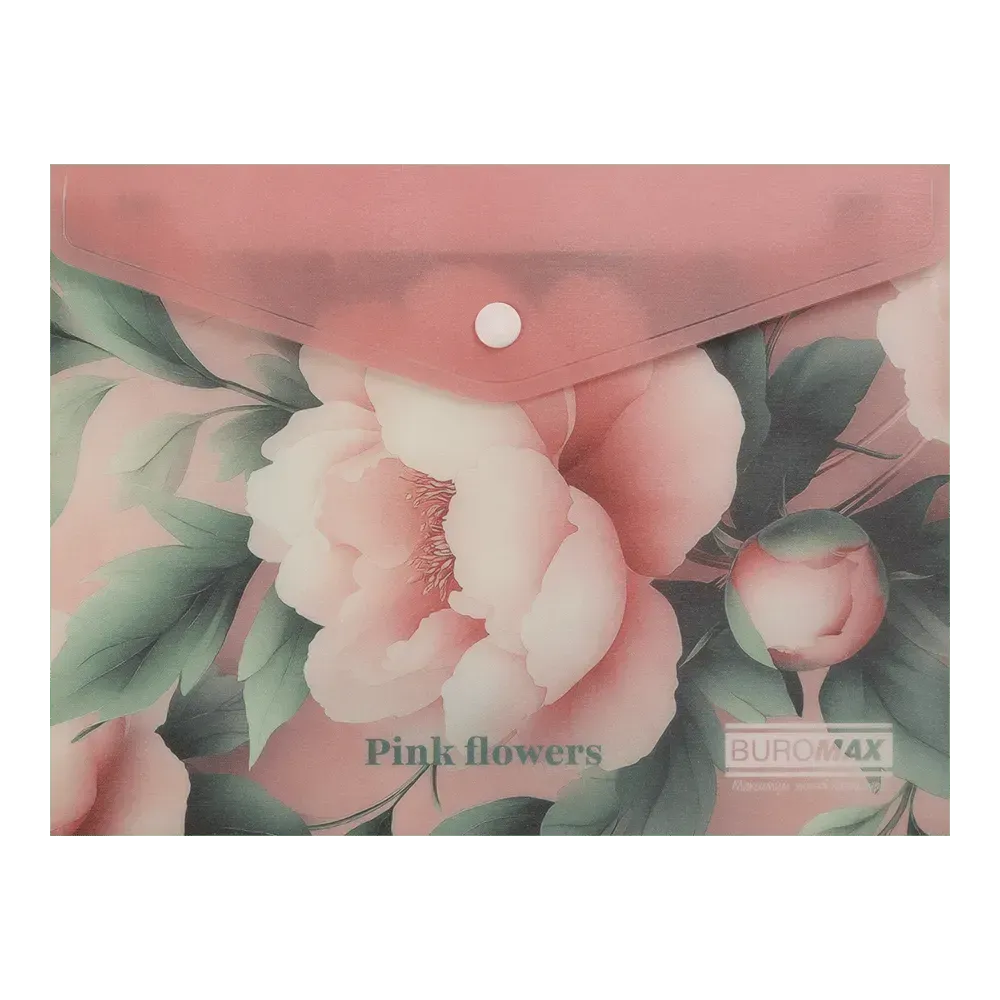 Папка-конверт на кнопці A5 Buromax Arabeski Pink Flower матовий непрозорий пластик BM.3919-10