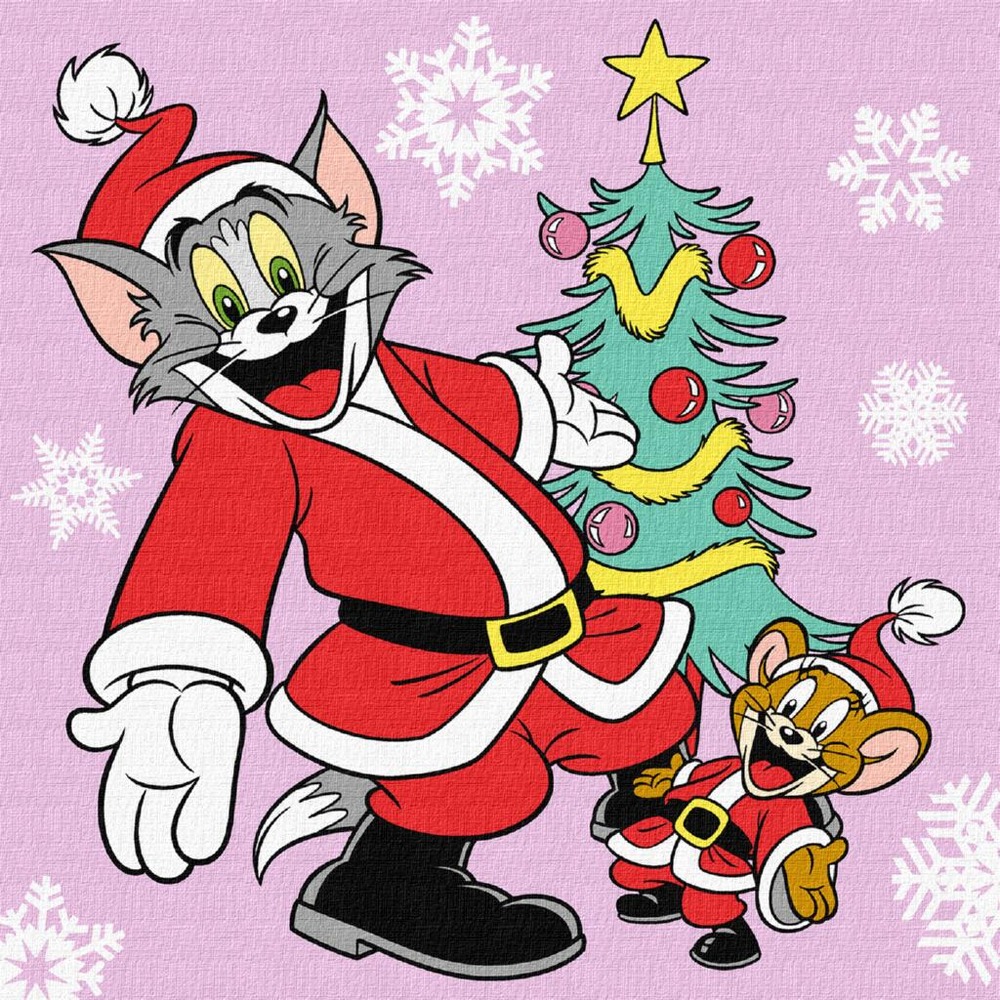 Ideyka Картина за номерами. WB Tom and Jerry: біля ялинки 25х25см KHO6858