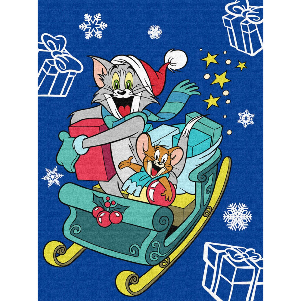 Ideyka Картина за номерами.WB Tom and Jerry: на санчатах 30х40см KHO6859