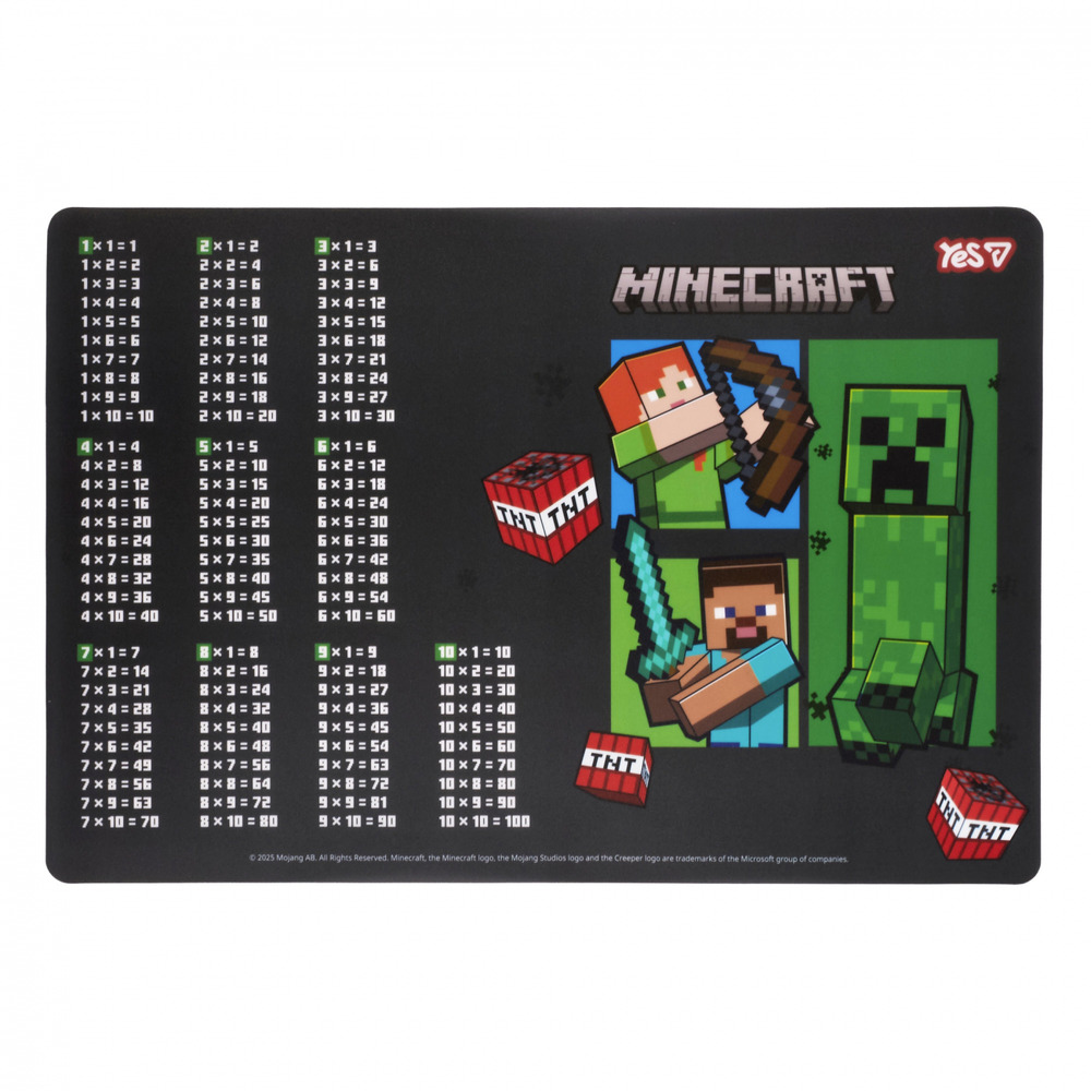 Підкладка для столу пластикова Yes Minecraft з підказками таблиця множення 42x29 см 492362