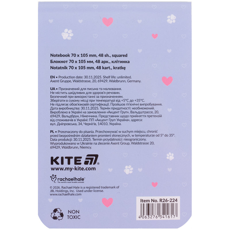 Блокнот Kite Rachael Hale R26-224, 48 аркушів, клітинка. Фото 4
