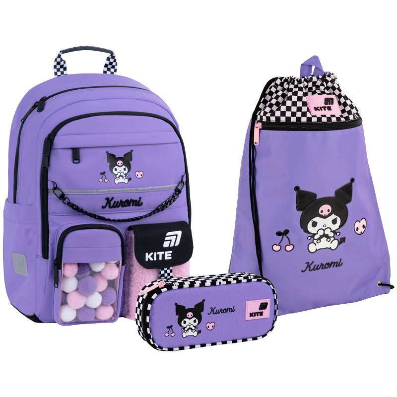 Шкільний набір Kite Education Kuromi (рюкзак, пенал, сумка) SET_HK26-584M